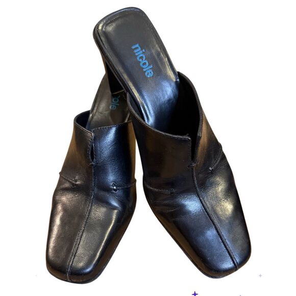 Nicole Brakes Black Leather Heeled Mules in Size 6.5 - Picture 4 of 9